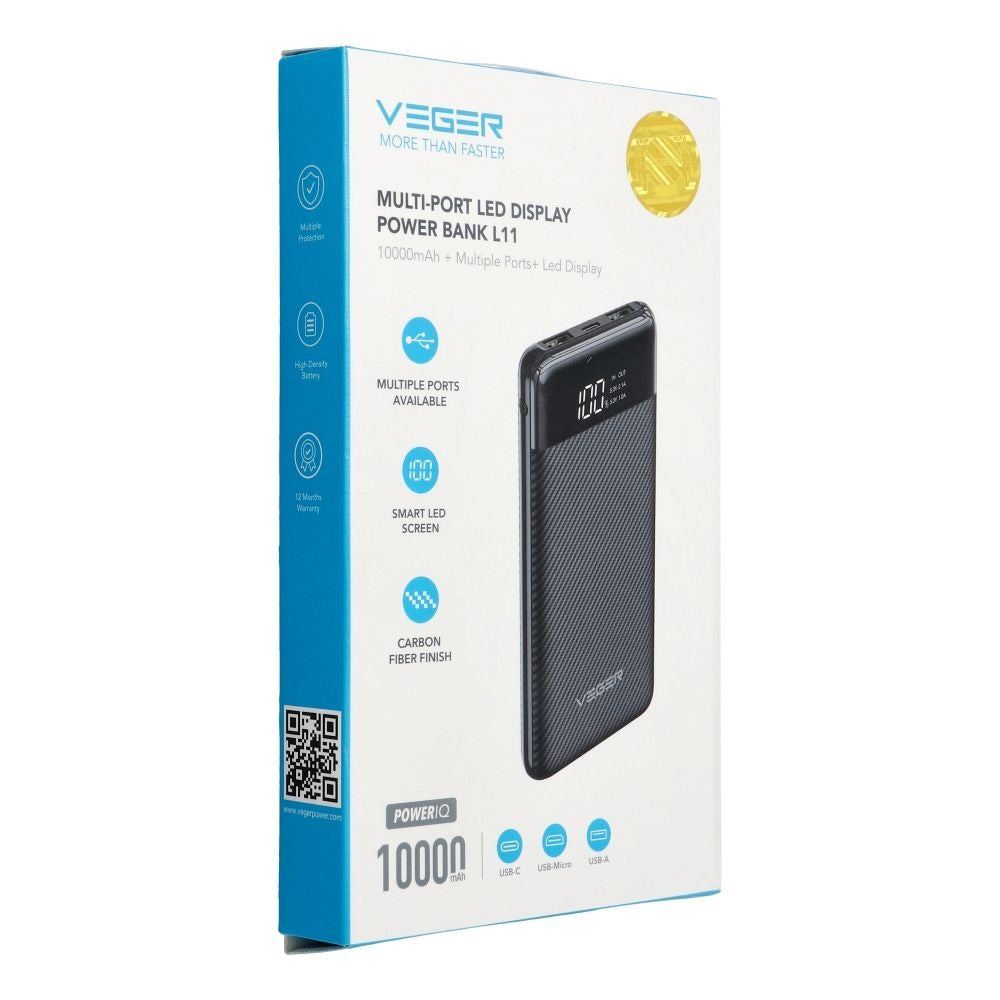 Veger Power Bank 20,000 mAh con Cables Integrados USB-C / Mi