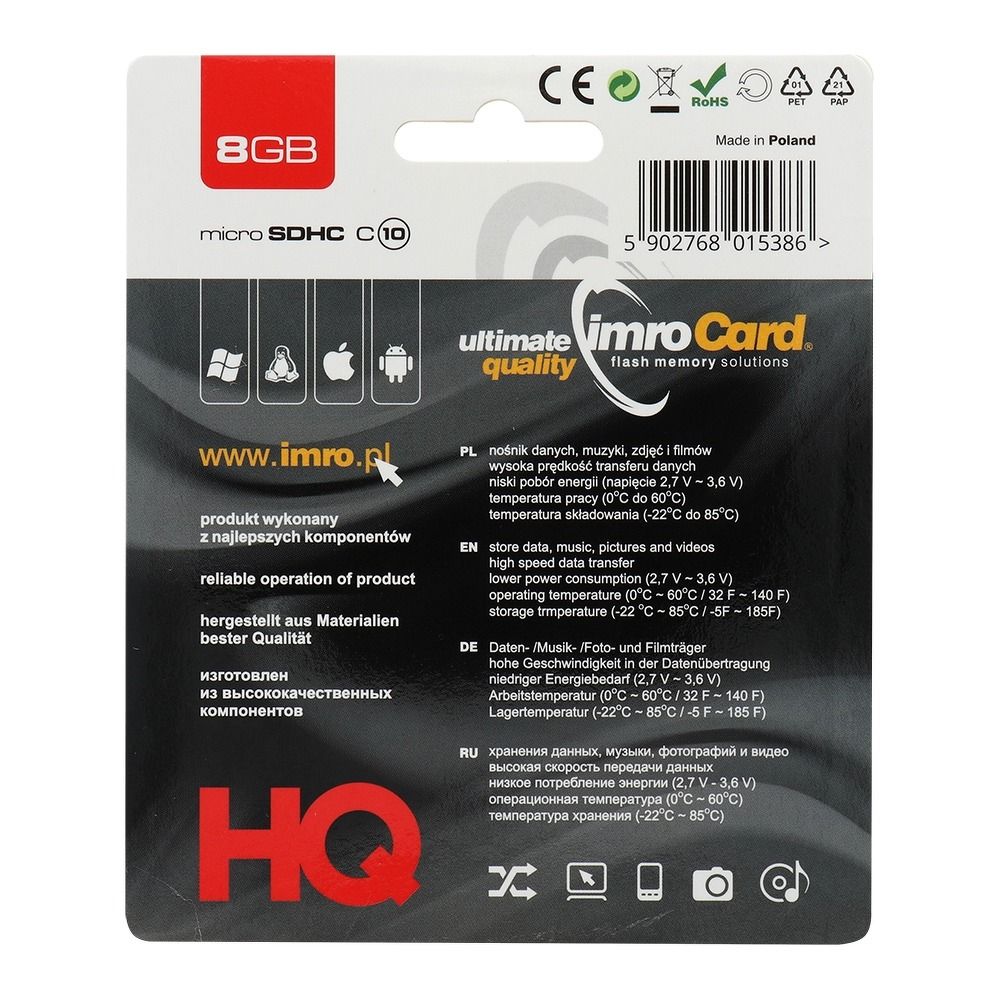 Imro Tarjeta de memoria IMRO microSD 8GB clase 10 UHS sin ad