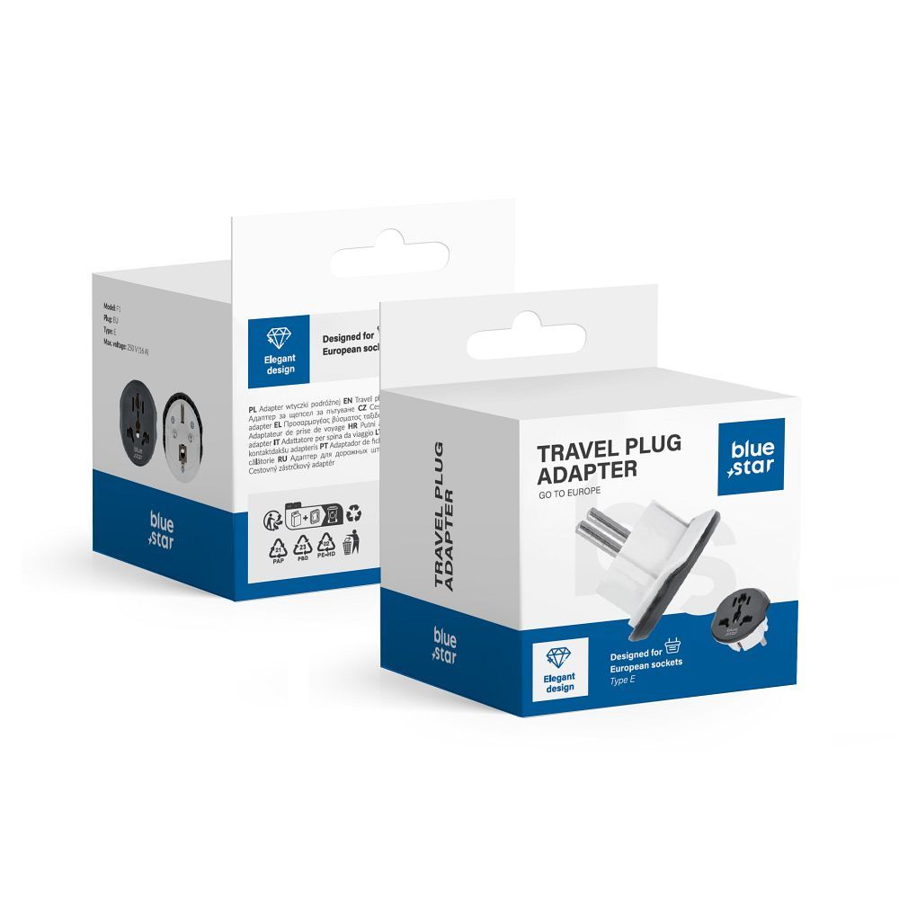 Adaptador de Viaje BLUE STAR GO TO Europe Tipo E 16A Blanco