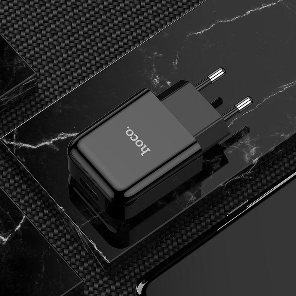 Hoco Cargador de RED USB + Cable Tipo C 2.1A N2 Vigour Negro